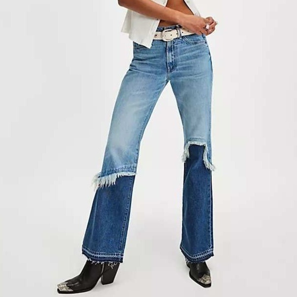 Mother Superior Dual Desperado Sneak Jeans 28 Frayed Western Boho Flared Whammy